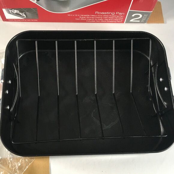Linen N Things Cook at Home 16x12 Non Stick Heavy Duty Steel Roasting Pan &Rack - Picture 11 of 14
